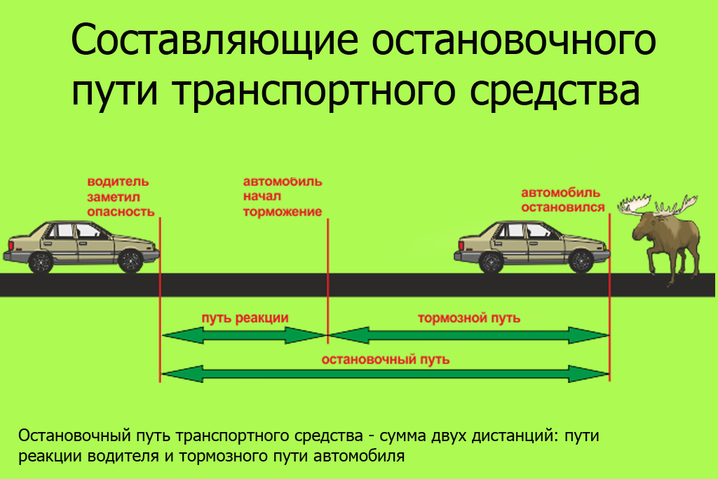 За науці ця величина називається зупинний шлях, який складається з двох складових: часу реакції і гальмівного шляху